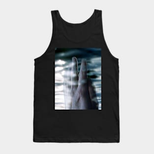 Digital collage and special processing. Hand near soft light. Soft and calm. To exist. Blue. Tank Top